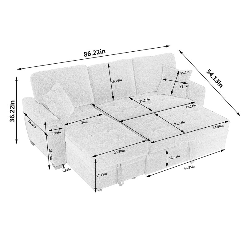 Outdo 86" Wide Faux Leather Reversible Upholstered Sleeper Chaise